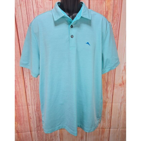 Tommy Bahama Mens Polo Shirt Turquoise Large Polyester/Spandex Fabric - Picture 1 of 7